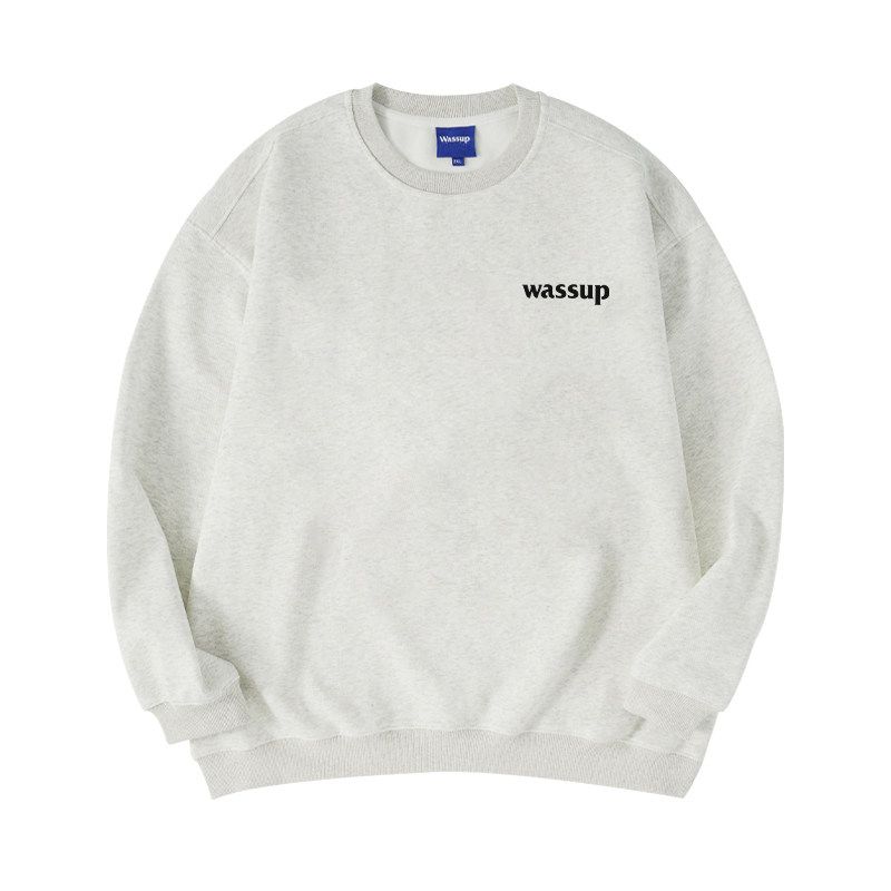 Wassup Trendy Brand Letter Logo American-Style Heavyweight Sweatshirt for Men and Women, Loose Casual Base Layer Crew Neck Top for Spring and Autumn