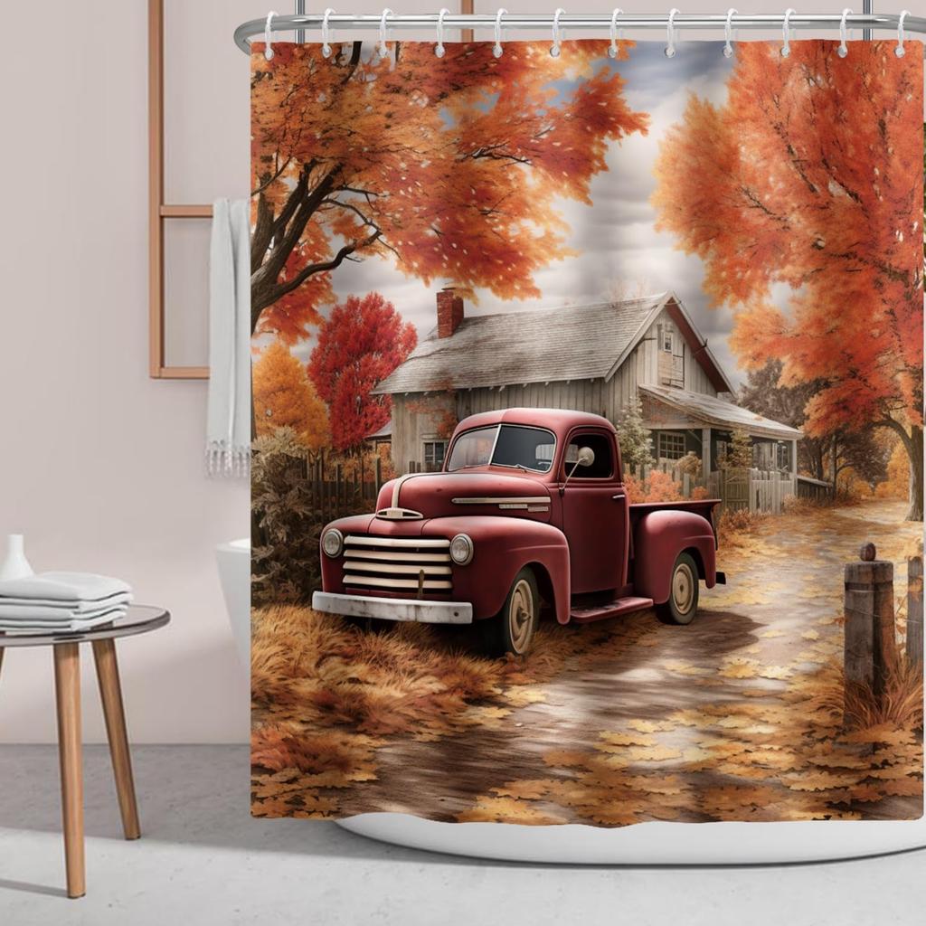 Pink Truck Rose Shower Curtain Car With Pink Flower Floral Fabric Shower Curtains Fashion Woman Girl Shower Curtin Bathroom