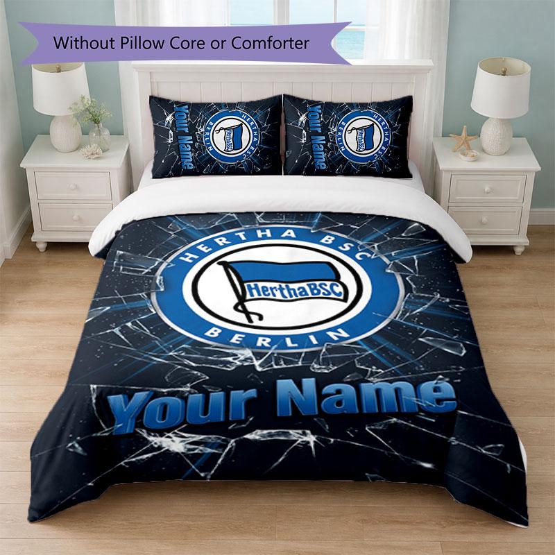 hertha bsc Custom Name Text Bedding Set 1 Duvet Cover+2 Pillowcases Soccer Logo Personalized Gift For Special Occasion Bedroom Decor