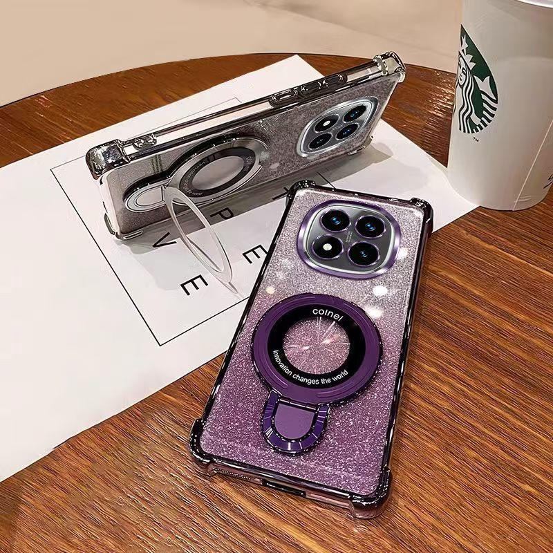 Для Xiaomi Redmi Note 14 13 12 11 10 9 Pro 14C 12C 13C 10C 9C 9T Противоударный чехол Блестящий Магнитный держатель-подставка Чехол-браслет