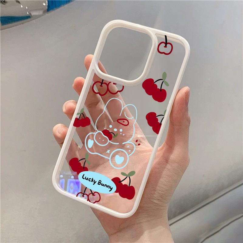 Чехол Красная Вишня Кролик для iPhone 16 Pro Чехлы iPhone 11 12 13 14 15 Pro Max 7 8 Plus X XR XS SE Прозрачная Силиконовая Накладка