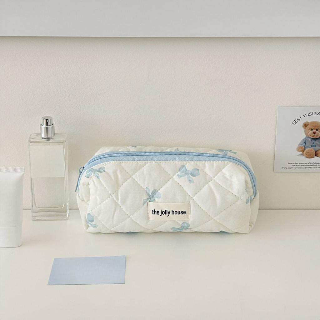 Bow Print Women Makeup Bag Large Capacity Portable Cosmetic Case For Travel Toiletries Cosmetics Storage Bag