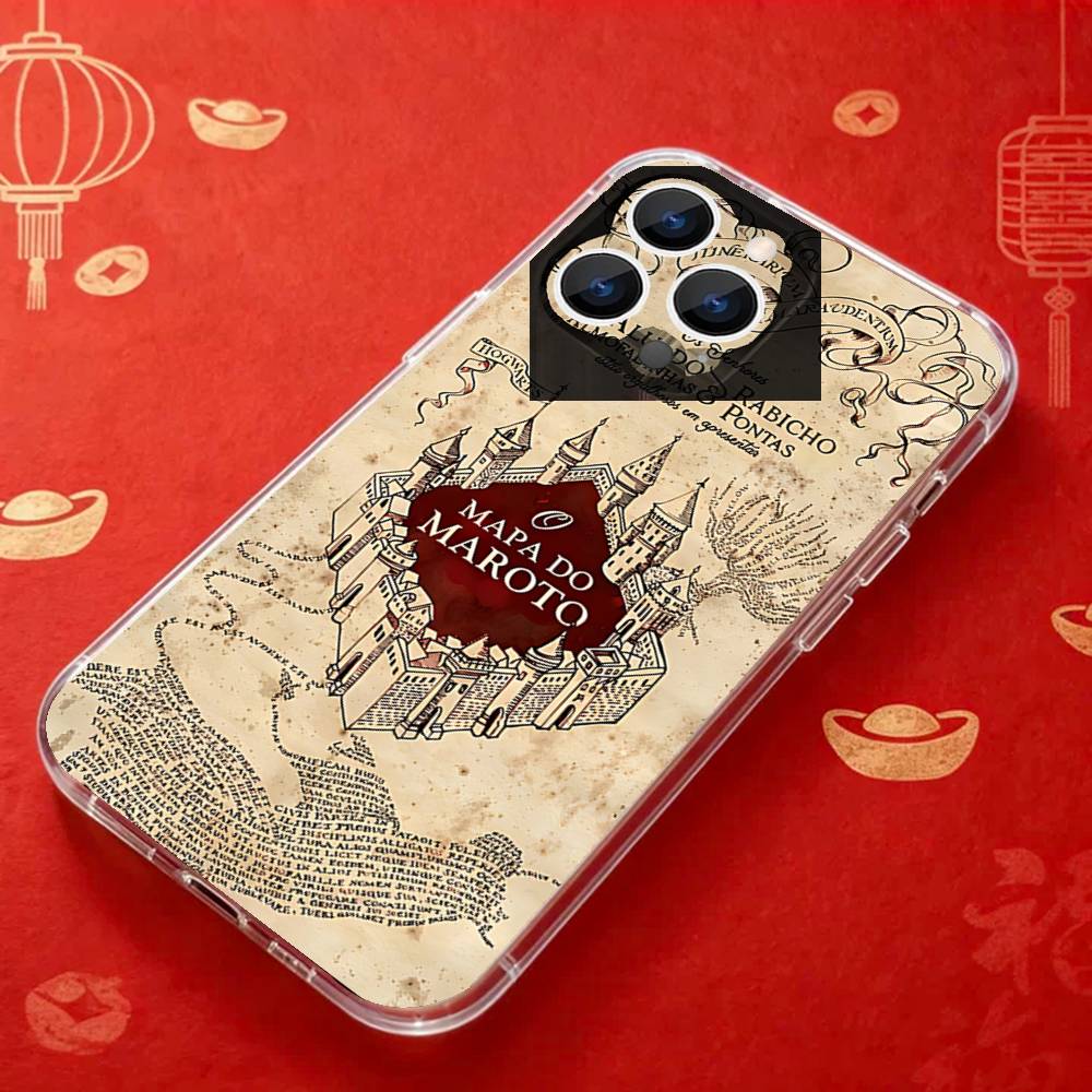 Винтажный Чехол-Карта Мародеров Для iPhone 17,16,15,14,13,12,11 Pro,Max,Plus,X,XS,XR,SE4,E Mini Прозрачный Мягкий Чехол