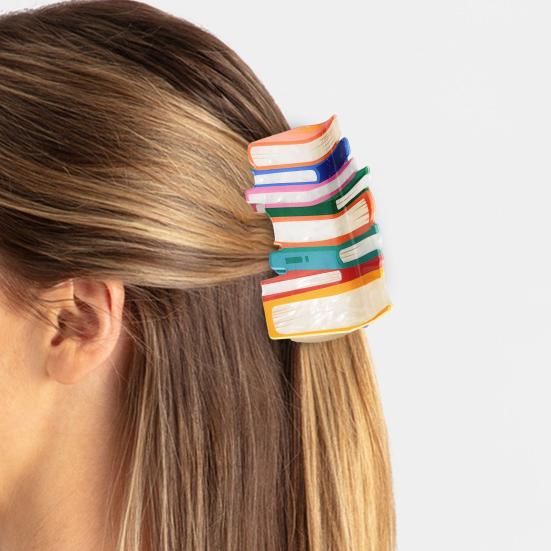 Book-shaped Hair Claw Pencil Design Hair Clip Patchwork Color Back Head Hair Clip Back To School Hair Accessory Headgear
