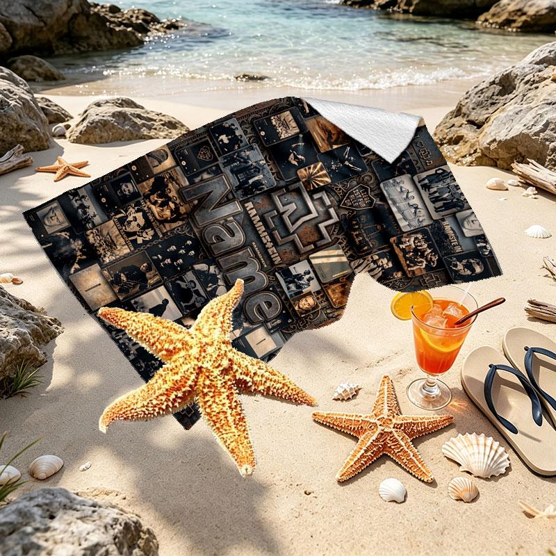 Custom Name Personalized Rammstein Print Beach Towel, for Trip Camping Beach Party Home Decor, Birthday Gift for Family & Friends