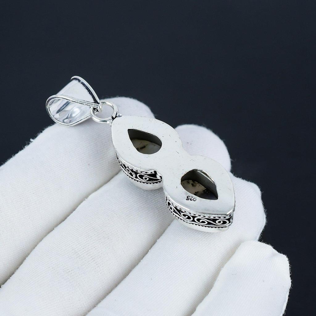 Серебряный кулон с натуральным опалом-дендритом из стерлингового серебра 925 пробы — дизайн в виде груши ручной работы, повседневное украшение, подарок на день рождения