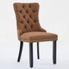 Nikki Collection Modern, Tufted Solid Wood Flax Upholstered Linen Dining Chair with Wood Legs Nailhead Trim 2-Pcs Set, Coffee color, DE6801CF