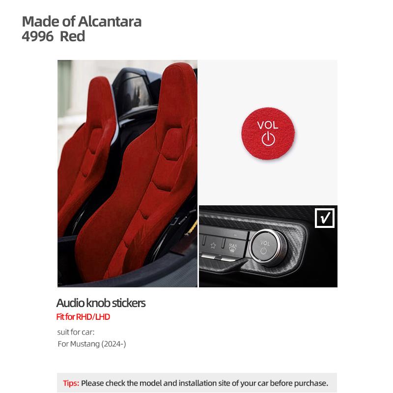 Make of Alcantara Betterhumz For Ford Mustang GT 2024 2025- Car Center Console AD Volume knob Trim Stickers Interior Accessories