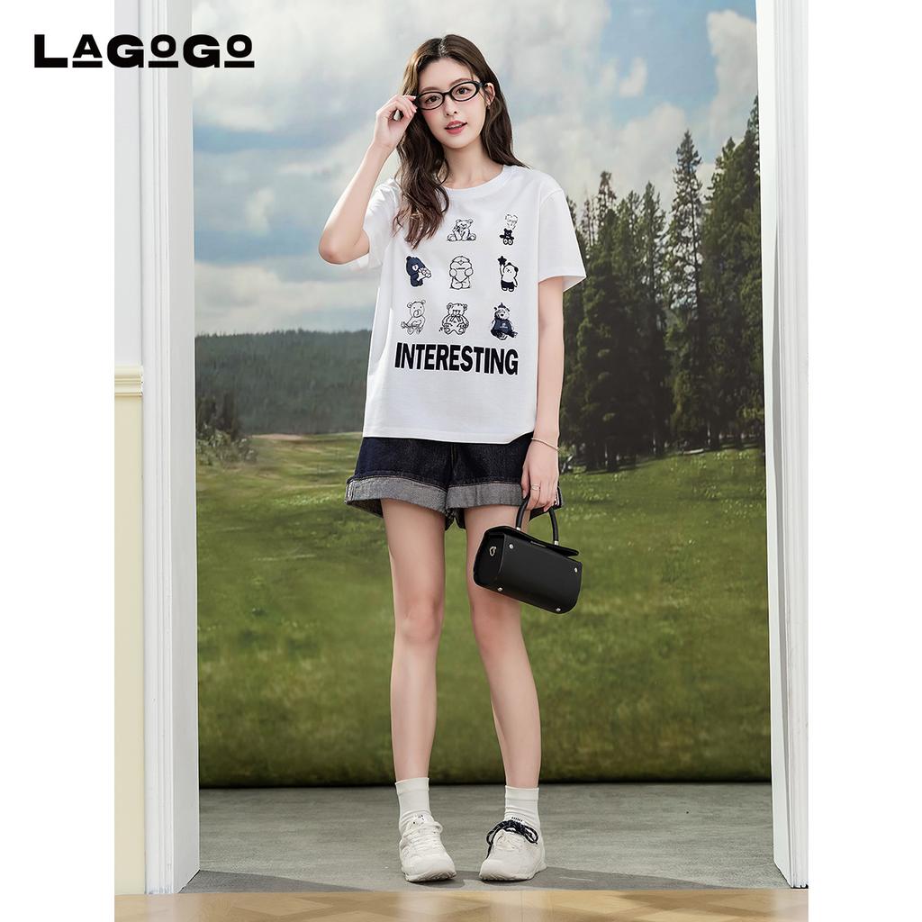 [Same as in the mall] Lagogo Lago Valley's new loose, slimming and versatile cartoon printed T-shirt for women