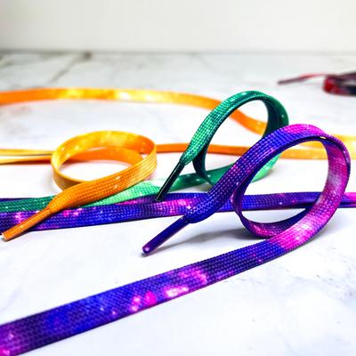 Шнурки Starry Tie Dye с принтом пыльцы, фиолетово-черные, сине-зеленые, серо-голубые, цветные шнурки