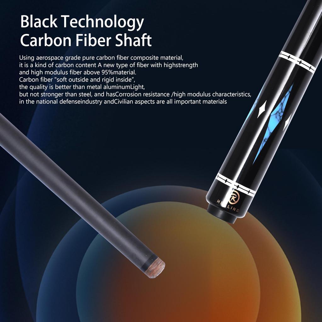 KHEALING Бильярдный кий Карбон Наклейка из свиной кожи Черный Электрическое дерево Наклейка Т 700 Карбоновое волокно 58 дюймов Бильярдные принадлежности Соединение Ручная работа Прямой Подходит 9 шаров унц