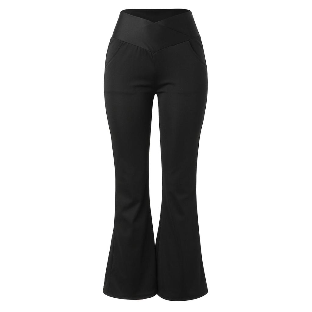 Women's Cross Waist Yoga Flare Pants - High Waist, Hip-Lifting, Abdomen Control, Elastic Wide-Leg Athletic Wear