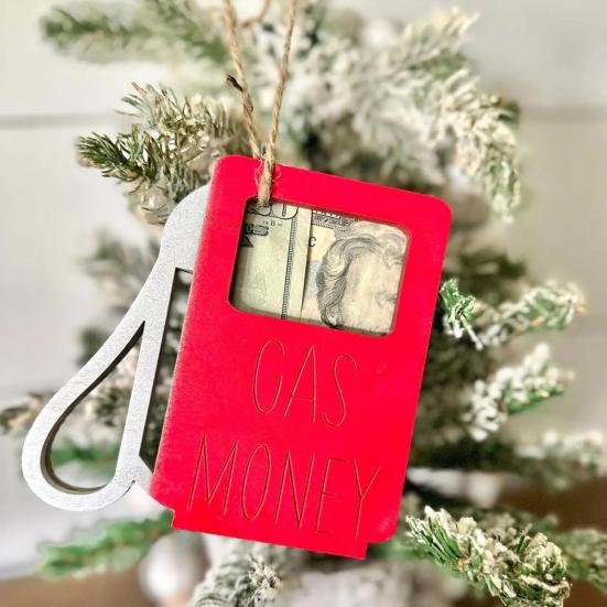 Wooden Gas Can Money Holder Christmas Tree Hanging Gas Money Wallet Cash Envelope Decoration Ornament Pendant Festival Party Wood Money Gift