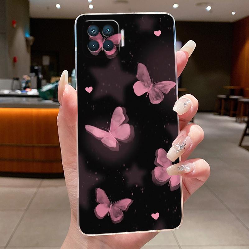 Phone Case For OPPO Reno4 Lite 4 F Flower Butterfly Casing For Oppo Reno 4 Lite 4F Capa Transparent Soft Silicone TPU Back Cover