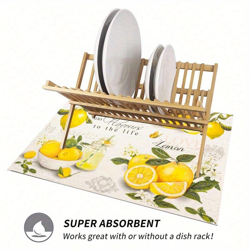 1pc Lemon Print Dish Drying Mat, Super Absorbent, Table Decoration for Spring/Summer Floral and Lemon Patterns