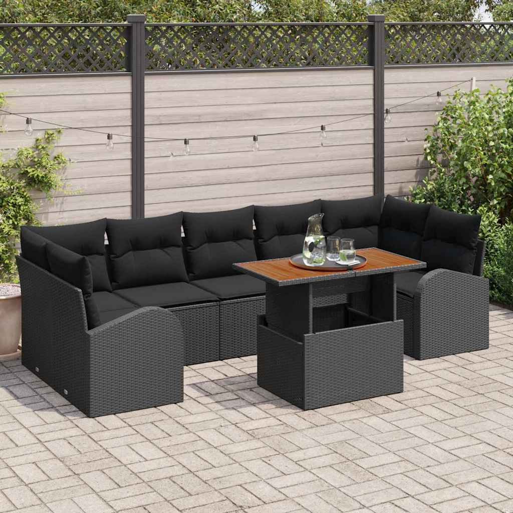Garden Sofa Set with Storage 8 pcs Black Poly Rattan