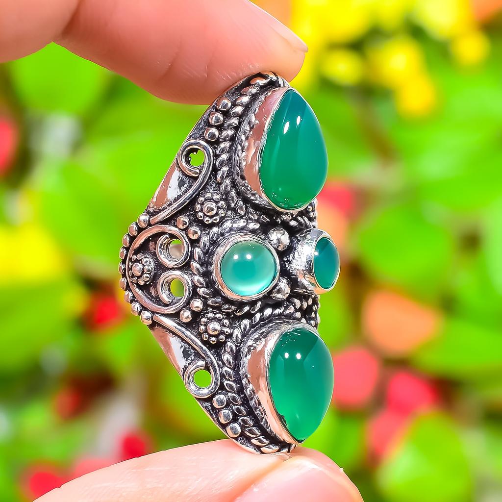 Green Onyx Gemstone Handmade 925 Sterling Silver Jewelry Ring Size 10 W1g22