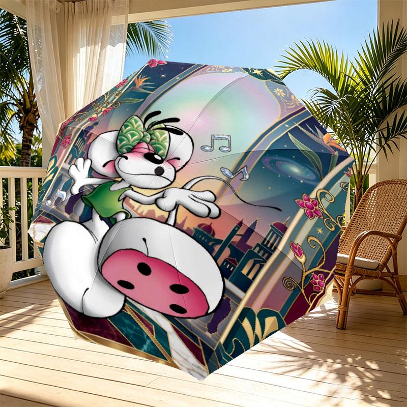 Diddl Print Automatic Open Close Umbrella, Portable Foldable Umbrella, for Outdoor Commute Camping Trip, Ideal Birthday Gift