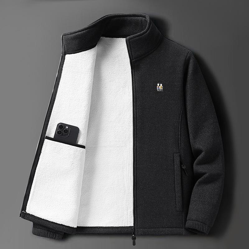 Мужская флисовая куртка из овечьей шерсти - Осень/Зима, на бархатной подкладке, толстая теплая верхняя одежда для мужчин среднего и пожилого возраста.