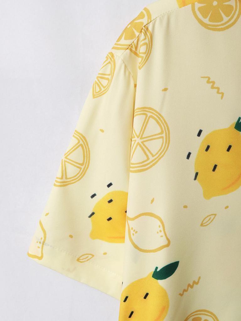 Oversized Loose Hawaiian Lemon Short Sleeve Shirt Men Vintage Loose Couple Beach Shirts for Summer Clothing Streetwear