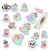 Cute Ghost Decals for Gift Wrapping Gradient Color Stickers Roll, Self-Adhesive Halloween Craft Supplies Kids Decorative Decals, Die-cut Labels