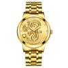 Men's Gold-Tone Dragon Totem Luminous Waterproof Watch with Diamond Accents and Non-Mechanical Steel Band