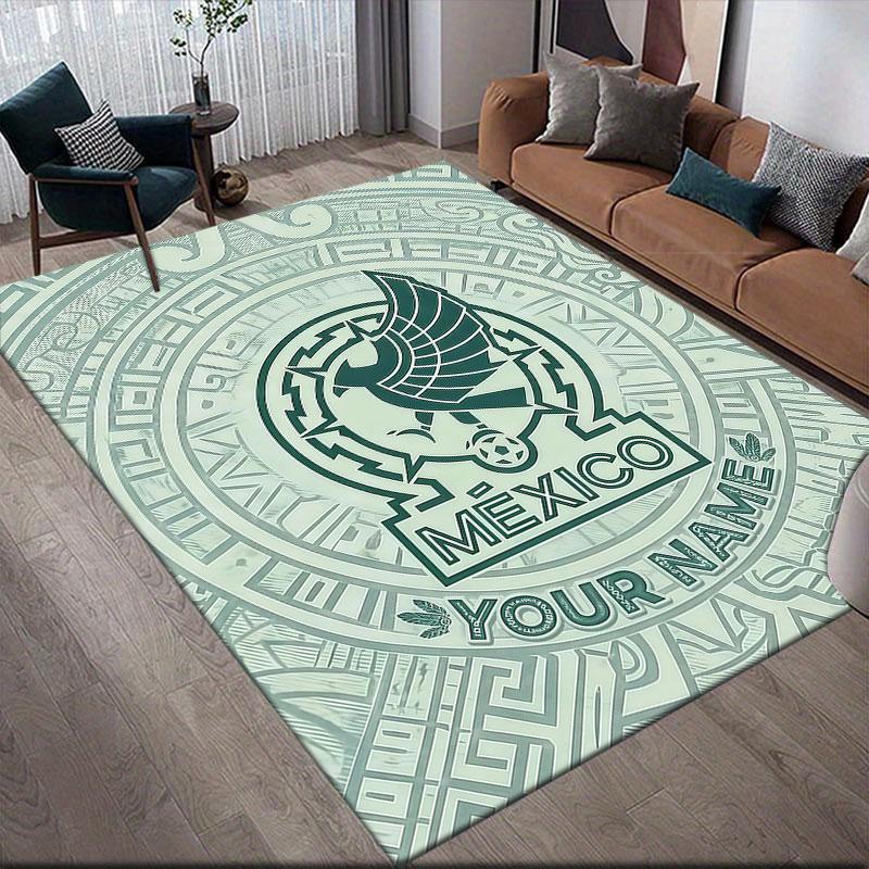 Custom Name,Mexico National Football Team Home Sofa Decoration for Living Room & Bedroom, Non‑Slip Play Flannel Floor Mat for Game Room