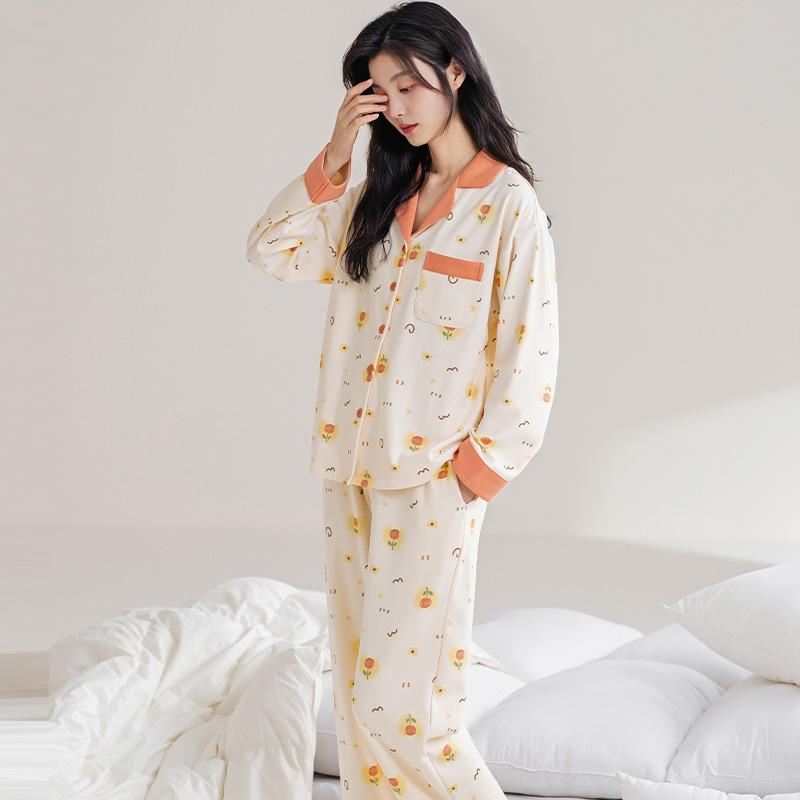 Пижама женская с длинными рукавами кардиган весна и осень хлопок милые и очаровательные дамы могут носить домашнюю одежду больших размеров