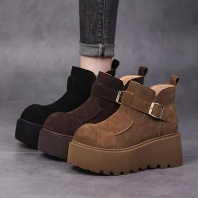 Женские зимние ботинки на платформе с ботильонами, замшевые мокасины, зимняя плюшевая хлопковая обувь 2025 года, повседневная обувь, теплые нескользящие ботинки Mujer