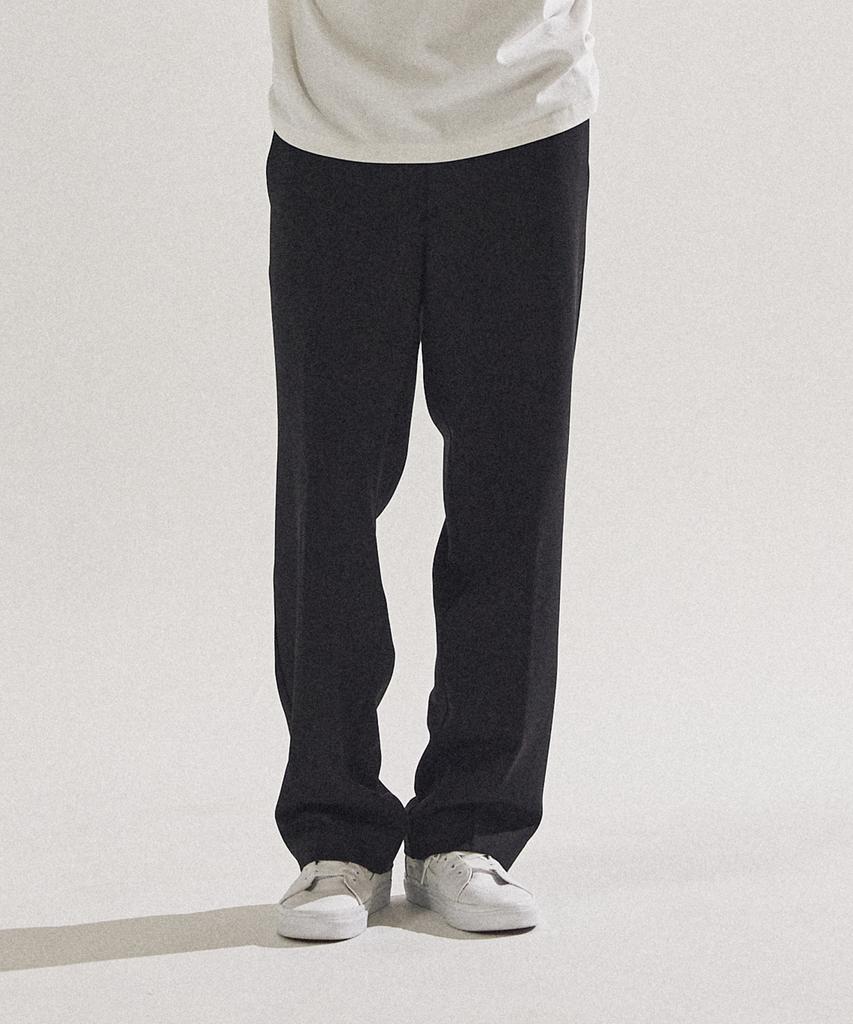 PALAP Unisex Essential Semi-Wide Elastic Waist Slacks Pants_Pl24F7Pt012_Bk