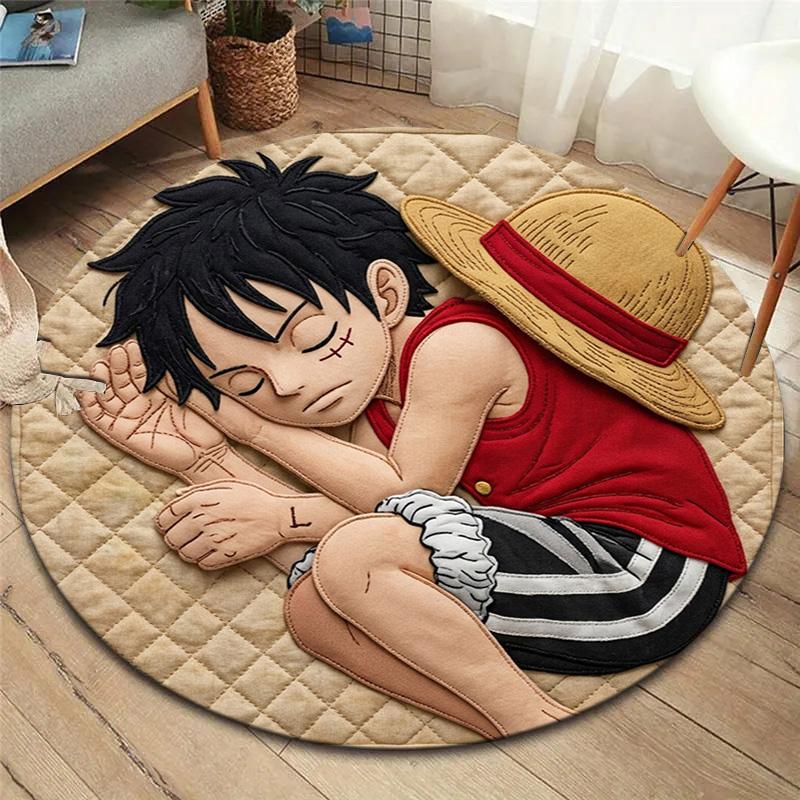 One Piece Art Round Area Rug Carpet Rug For Living Room Bedroom Sofa Playroom Decor Nonslip Floor Mat