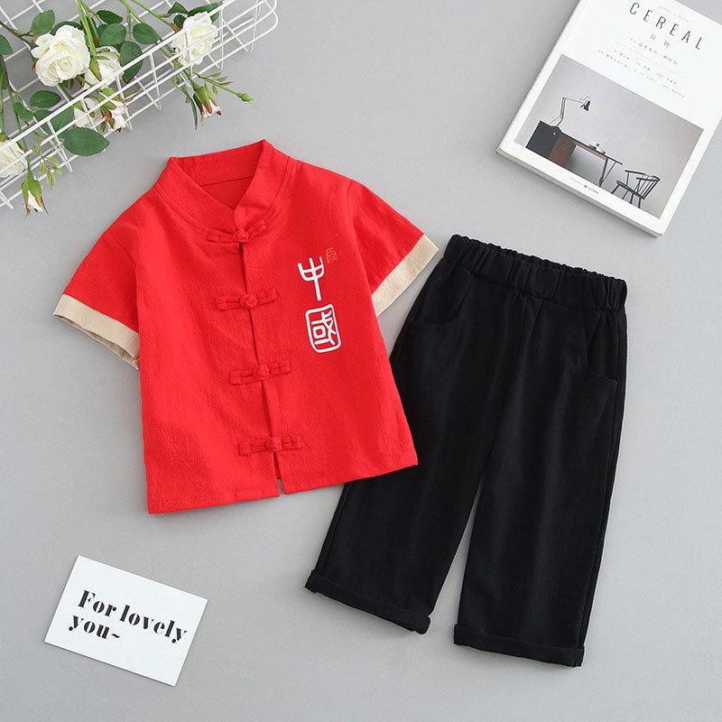 Детский костюм ханбок для мальчиков в стиле Тан, детский летний костюм в китайском стиле с короткими рукавами из хлопка и льна, детский ретро-стиль династии Мин