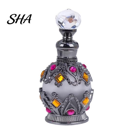 Decorative Perfume Bottle 15ML Vintage Luxury Refillable Bottle, Essential Oil & Fragrance Glass Empty Scent Container Dubai Arabian Style for Travel