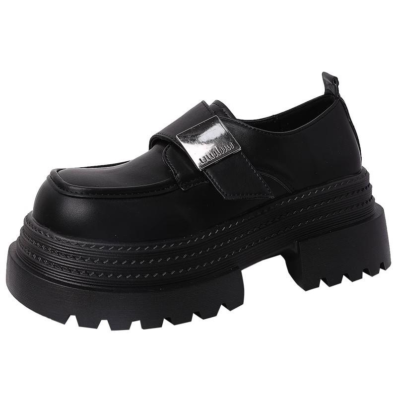 Модные универсальные туфли-лоферы в британском стиле для женщин, весна 2025, новые толстые каблуки, толстая подошва, маленькие мужские туфли для увеличения роста, маленькие кожаные туфли для женщин