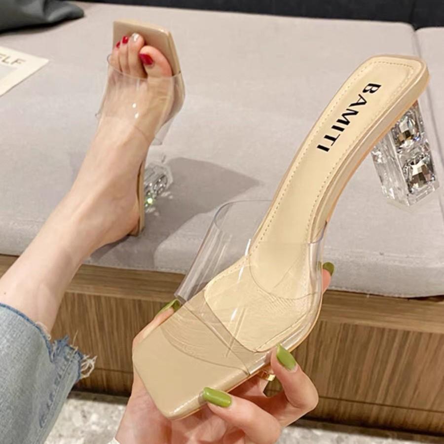 Прозрачная мягкая резиновая верхняя одежда с открытым носком женские босоножки весна-лето 2024 новые кристальные босоножки на высоком каблуке темперамент сексуальные босоножки на толстом каблуке