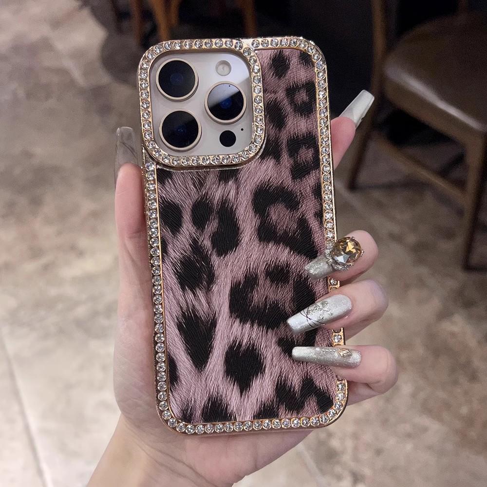 Роскошный чехол с принтом леопарда и меховым узором для iPhone 17 16 15 14 13 12 11 Pro Max, с блестками, бриллиантами, противоударным бампером, защитная крышка