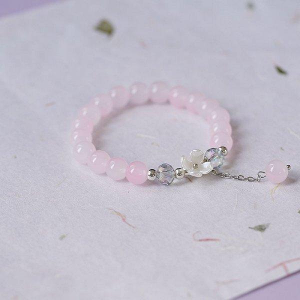 Fashion Korean White Flower Purple Beaded Bracelet for Women Charm Crystal Beads Elastic Adjustable Bracelet Friendship Jewelry