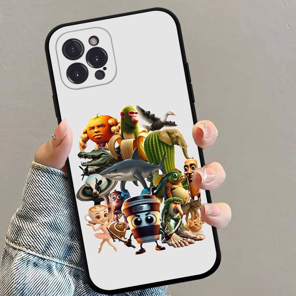 Italian Brainrot Animals Anime Black Soft Silicone Phone Case For Iphone17 Air 16 15 14 13 12 11 Mini Pro Max Plus