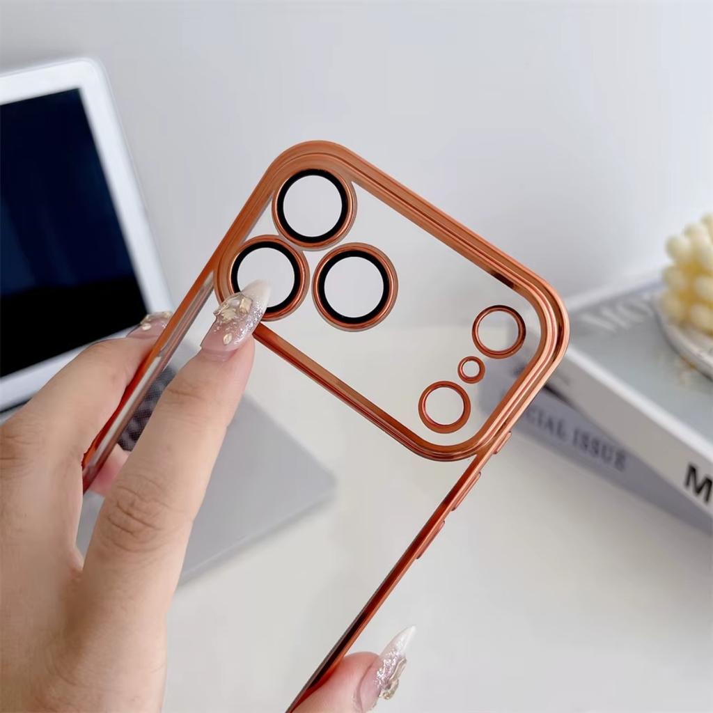 Прозрачный гальванизированный чехол для телефона для iPhone 17 Air 16 15 Plus 14 Pro Max 13 12 Mini Мягкий чехол из ТПУ с защитной пленкой для объектива