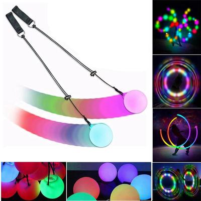 Светодиодные 7 цветов Poi Glow Poi Многофункциональные светодиодные светящиеся пои Радуга с выцветанием и высоким стробоскопом Вращающиеся светодиодные светящиеся игрушки Светящиеся шары