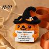 Decorative Pumpkin for Shelves Handmade Crochet Positive with Witch Hat, Fall Boo Basket Stuffer, Cute Halloween Room Decor Mini Knitted Plush