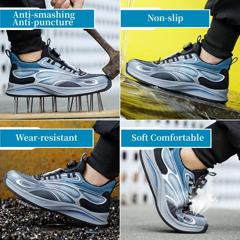 Рабочая защитная обувь с вращающейся кнопкой, мужская обувь со стальным носком, противоударные рабочие кроссовки с защитой от проколов, защитные защитные ботинки
