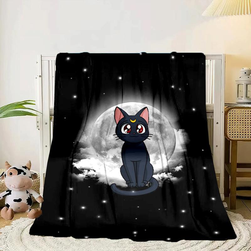 Lunar Cat Magic Night Blanket Flannel Blanket for bed, sofa, Camping, Hiking, Picnic Essentials, gift for family Fan gifts