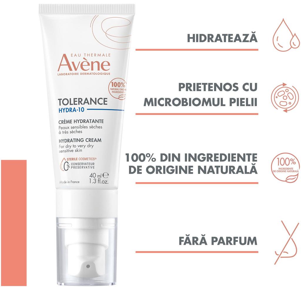 Avene Tolerance Hydra-10 Hydrating Cream, 40 ml, Soothing & Repairing, For Sensitive Skin, Long-Lasting Moisturizer