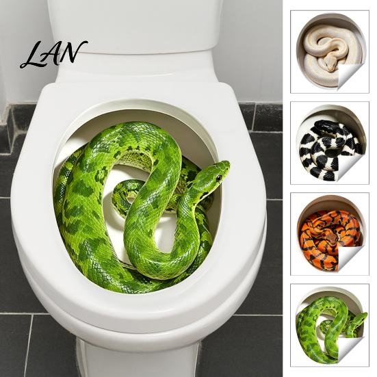 Home Party Wall Decoration Realistic Snake Toilet Seat Sticker, PVC Waterproof Python Decorative Window Film Decal, Creative Lid Sticker for Bathroom