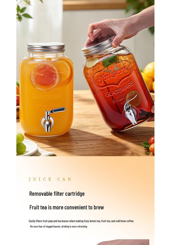 Large Transparent Glass Beverage Dispenser with Faucet - Ideal for Iced Tea, Lemonade, Juice, or Wine.