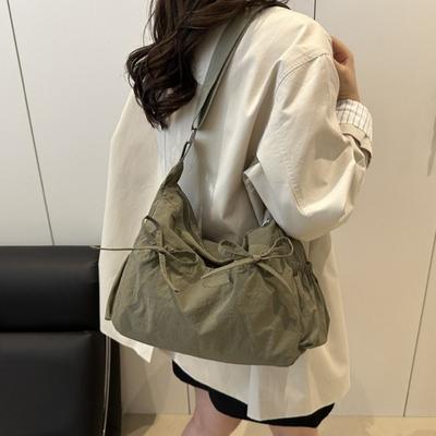 Solid Color Bow Crossbody Bag Multiple Pockets Hobo Bag Fashion Nylon Shoulder Bag Outdoor