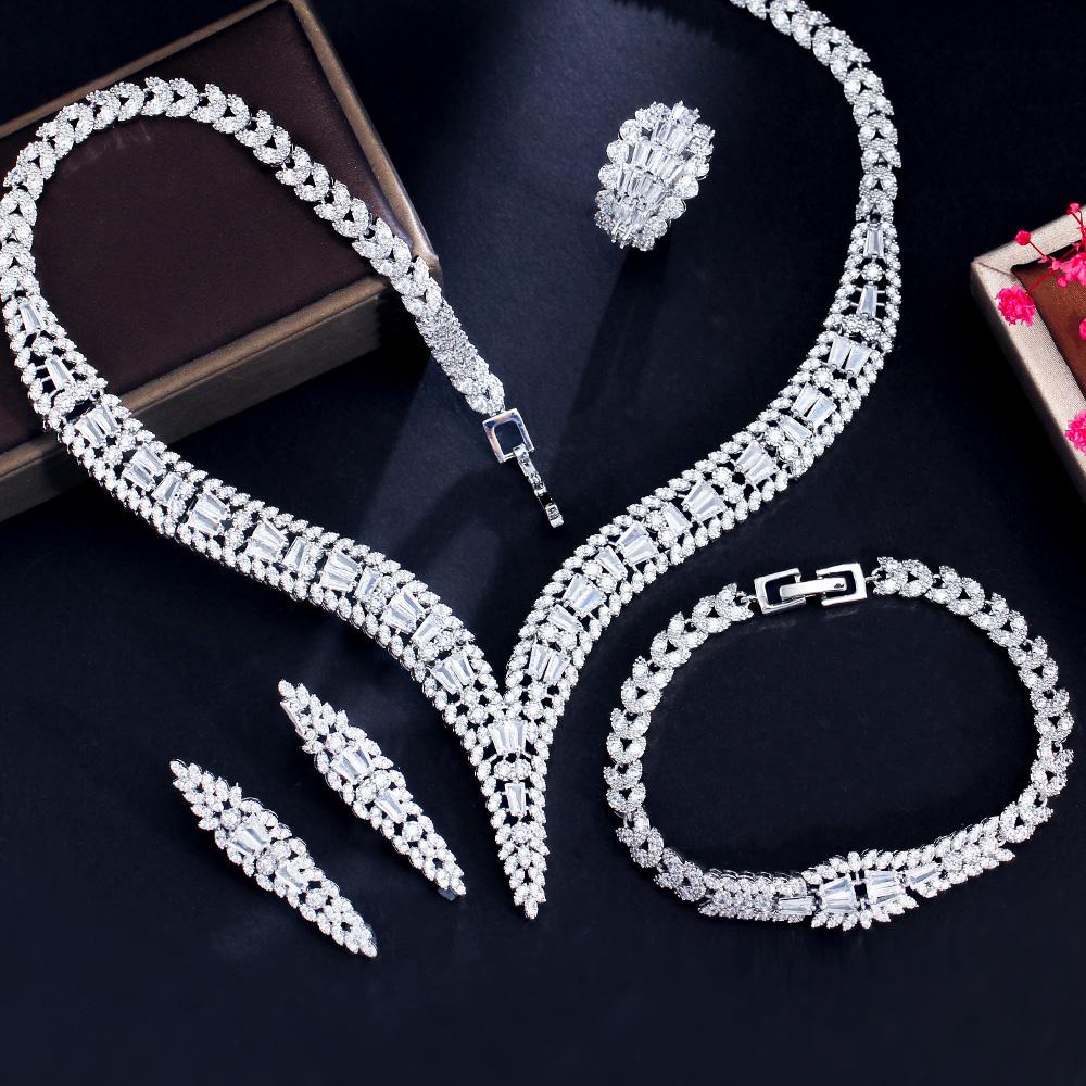 CMM 4 шт. Роскошные блестящие циркониевые женские свадебные ожерелья невесты праздничные бижутерия наборы аксессуаров