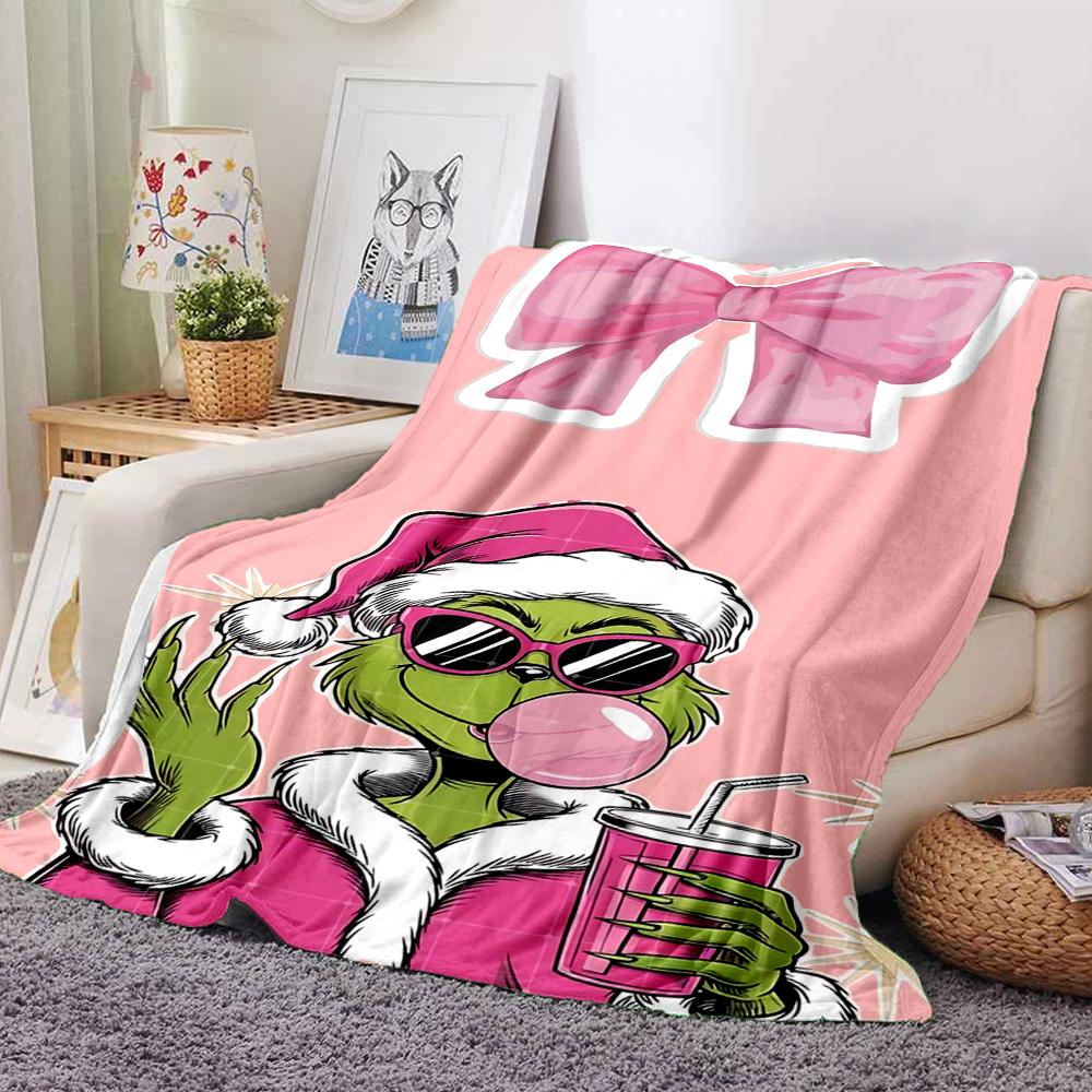 Grinch Christmas Celebration Blanket Soft Throw Blanket For Home Bedroom Bed Sofa Travel Office Solid Christmas Blanket