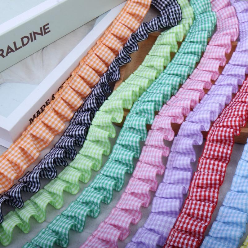 2.5cm wide colorful ribbon Pleated check lace handmade crafts doll dress Quiet book bundle Creative felt panel trim material